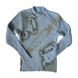 Euro Graphic Sweater High Neck Dragon Rhinestone Blue - Medium